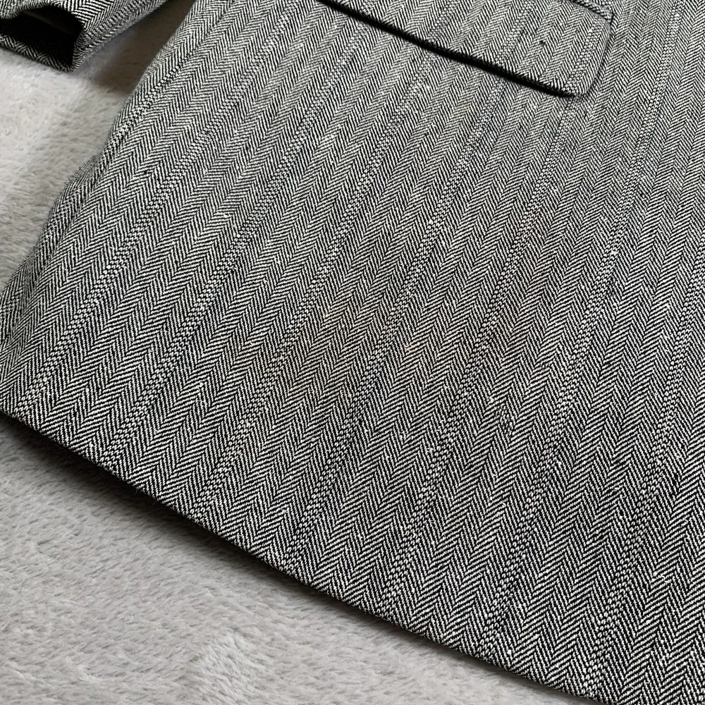 Old School Bespoke‎ Blazer Mens 43R Gray Herringbone Tailored USA 100% Linen